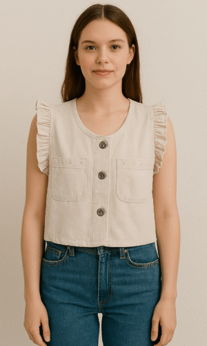 Chaleco denim sin mangas con bordado de estrellas