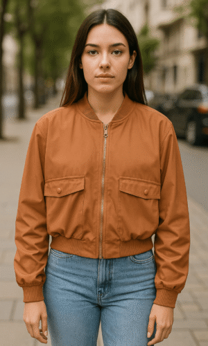 Chaqueta bomber camel con bolsillos